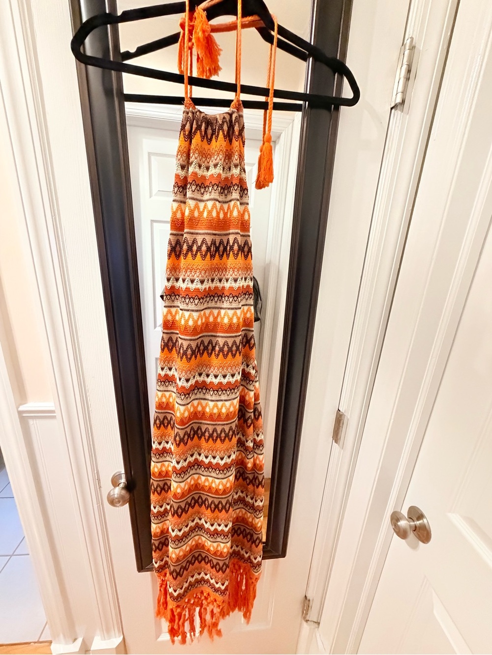 SHEIN Orange Multi-Pattern Tassel Maxi Dress